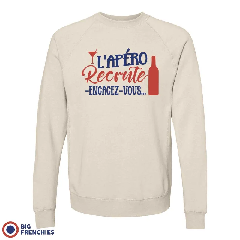 L'apéro Recrute Engagez-Vous Unisex Organic Cotton Sweatshirt Hoodie with Tied Waist Feminine Flattering