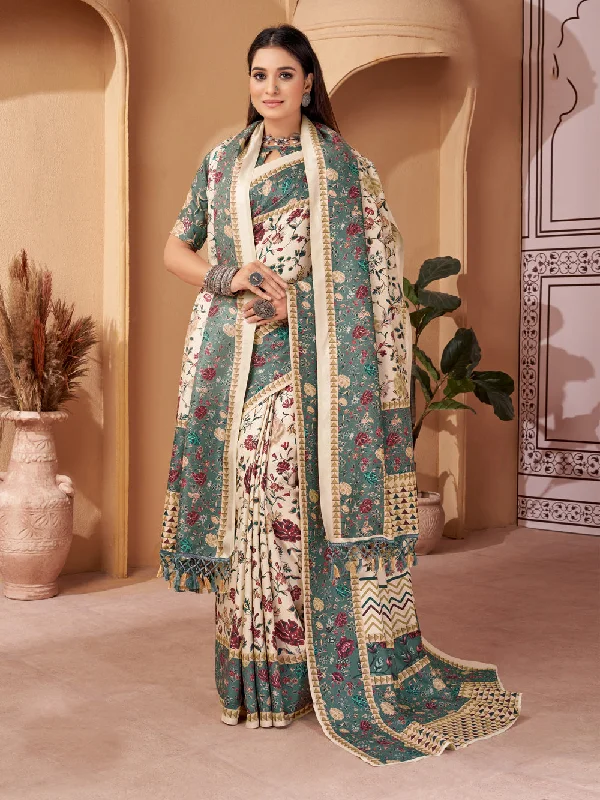 Sonakshi Women's Multicolor Digital Printed Pashmina Saree with Shawl Luxurious Silk Shawl Cape Sonakshi Women's Multicolor Digital Printed Pashmina Saree with Shawl Luxurious Silk Shawl Cape
