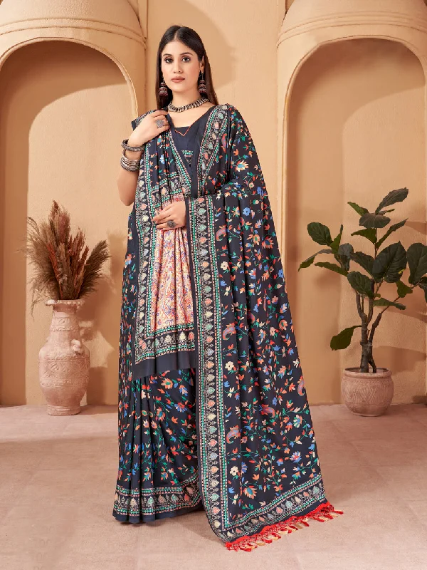 Sonakshi Women's Multicolor Digital Printed Pashmina Saree with Shawl Trendy Crochet Shawl Scarf Sonakshi Women's Multicolor Digital Printed Pashmina Saree with Shawl Trendy Crochet Shawl Scarf