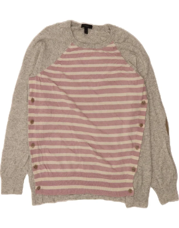 J. CREW Womens Boat Neck Jumper Sweater UK 14 Large Grey Striped Viscose Lace Blend Ribbed Blend Corduroy Blend