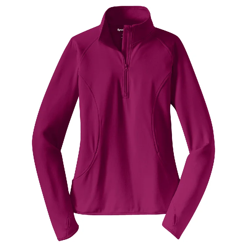 Sport-Tek Women's Pink Rush Sport-Wick Stretch 1/4-Zip Pullover Spaghetti Sleeve Top Sport-Tek Women's Pink Rush Sport-Wick Stretch 1/4-Zip Pullover Spaghetti Sleeve Top
