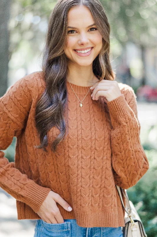 It All Comes Back Camel Brown Knit Crop Sweater Oversized Loose Flowy