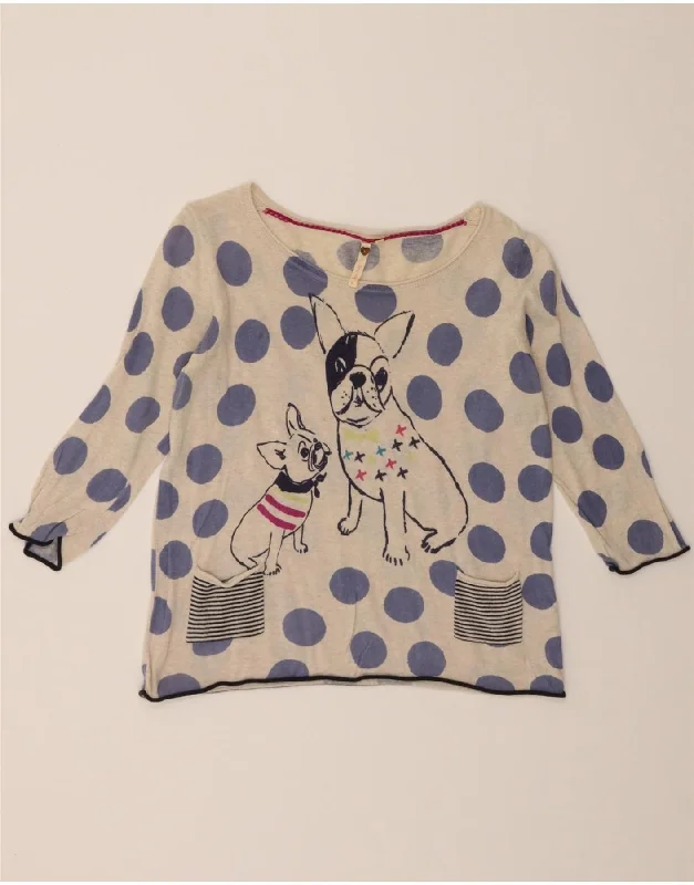 WHITE STUFF Womens Graphic Boat Neck Jumper Sweater UK 12 Medium Off White Print Jacquard Patchwork