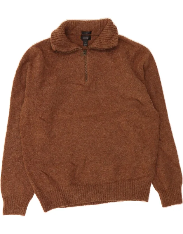 J. CREW Womens Slim Fit Zip Neck Jumper Sweater UK 16 Large Brown Striped Floral Plaid