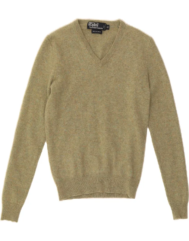 POLO RALPH LAUREN Womens V-Neck Jumper Sweater UK 6 XS Green Flecked Ribbed Striped Patterned POLO RALPH LAUREN Womens V-Neck Jumper Sweater UK 6 XS Green Flecked Ribbed Striped Patterned