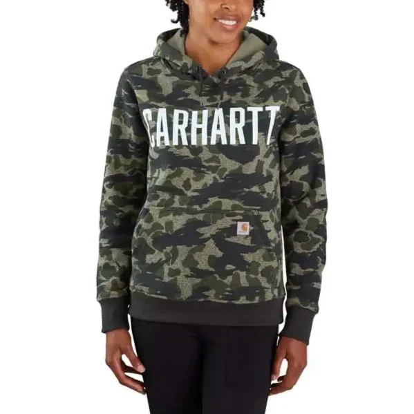CARHARTT WOMEN'S RELAXED FIT MIDWEIGHT BLACK BLIND DUCK CAMO GRAPHIC SWEATSHIRT 105082 Hoodie with Illustration Artistic Creative