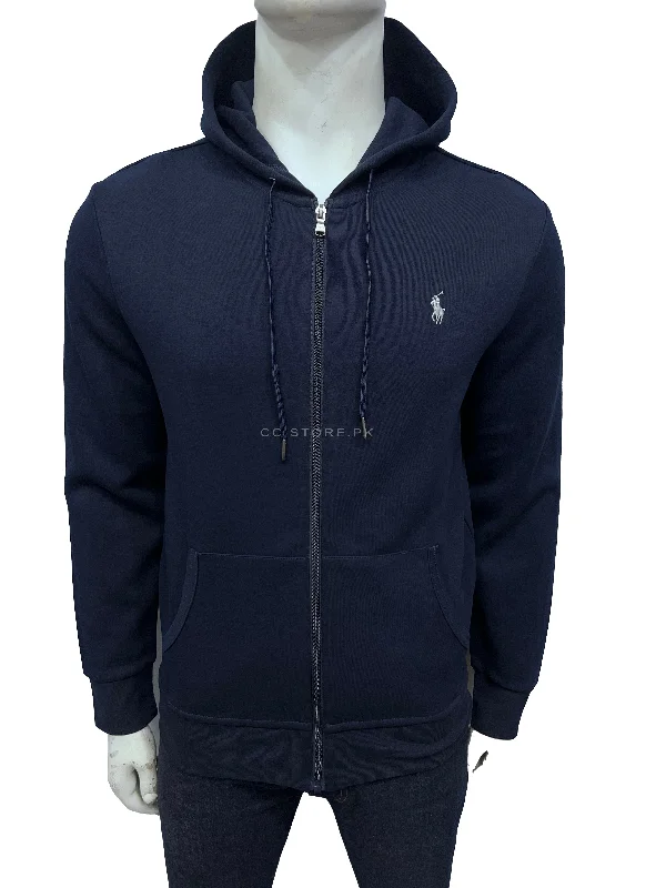 RL Double Knit Navy Blue Zipper Hoodie Hoodie with Pastel Soft Subtle