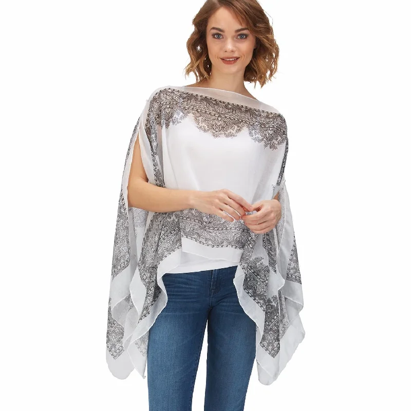 Two's Company TC 200166-20 Paisley Print Convertible Shawl with Pearls Elegant Velvet Shawl Wrap Two's Company TC 200166-20 Paisley Print Convertible Shawl with Pearls Elegant Velvet Shawl Wrap