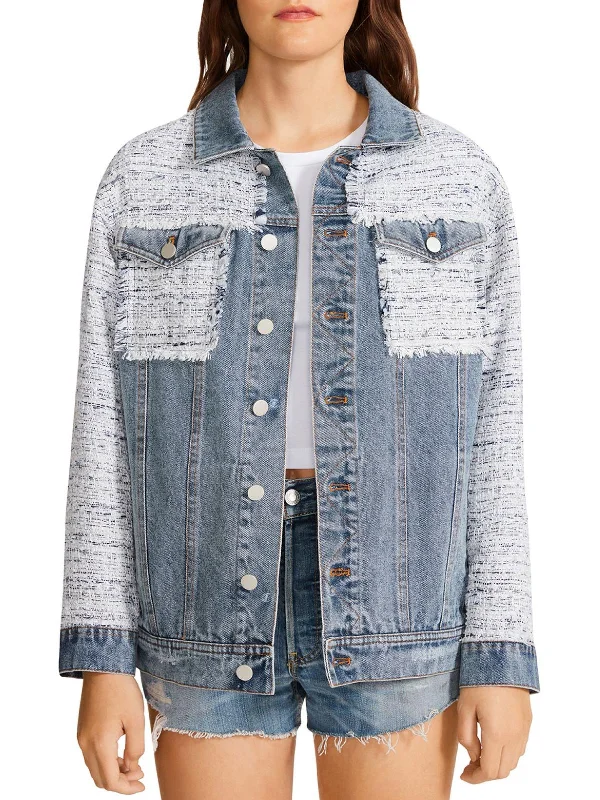 Womens Denim Tweed Trucker Jacket Print Jacket Jacquard Jacket Embroidered Jacket