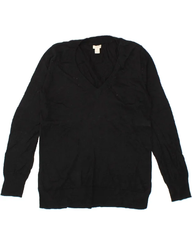 J. CREW Womens V-Neck Jumper Sweater UK 10 Small Black Cotton Open Front Closed Front Wrap Front J. CREW Womens V-Neck Jumper Sweater UK 10 Small Black Cotton Open Front Closed Front Wrap Front
