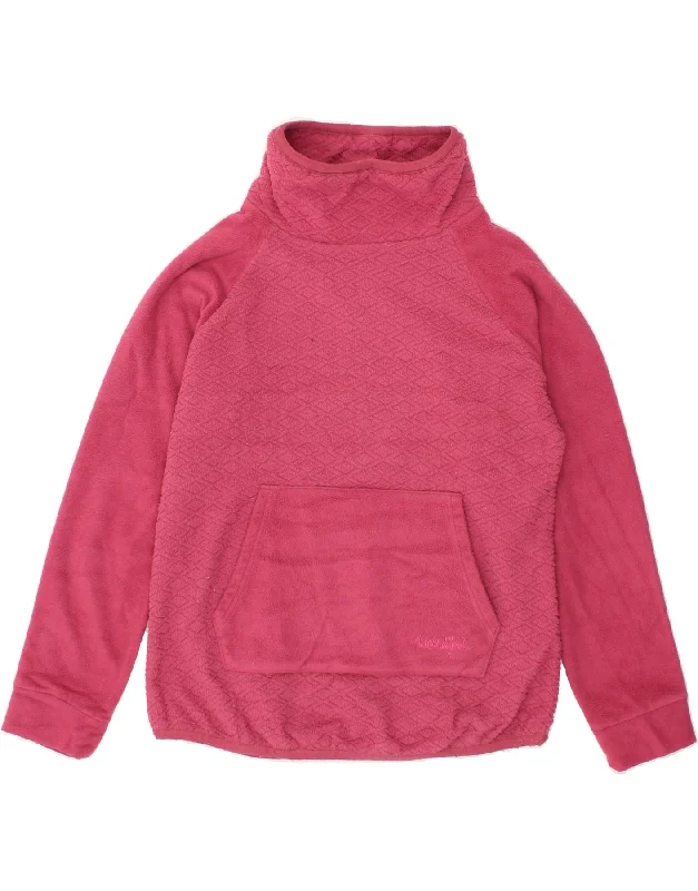 WEIRD FISH Womens Roll Neck Fleece Jumper UK 14 Large Pink Polyester Graphic Sweater Embroidered Appliqued