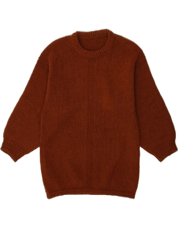 VINTAGE Womens Crew Neck Jumper Sweater UK 14 Medium Brown Welt Pockets Slit Pockets Flap Pockets