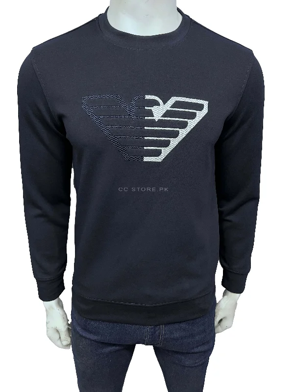 EA Embroidered Logo Navy Blue Sweatshirt Hoodie Crop Top Short Trendy