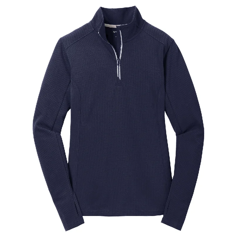 Sport-Tek Women's True Navy Sport-Wick Textured 1/4-Zip Pullover Flutter Sleeve Feminine Sport-Tek Women's True Navy Sport-Wick Textured 1/4-Zip Pullover Flutter Sleeve Feminine