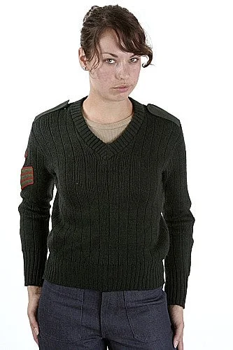 Women's Vintage British Army V-Neck Sweater Cashmere Blend Cotton Blend Poly Blend