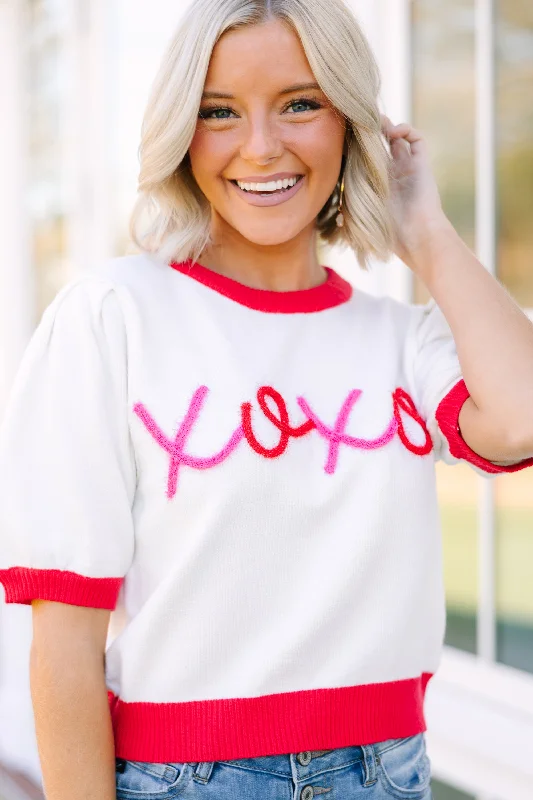 XOXO White Script Sweater Boxy Sweater Fitted Sweater A-Line