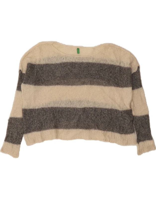 BENETTON Womens Oversized Boat Neck Jumper Sweater UK 6 XS Off White Modern Contemporary Chic