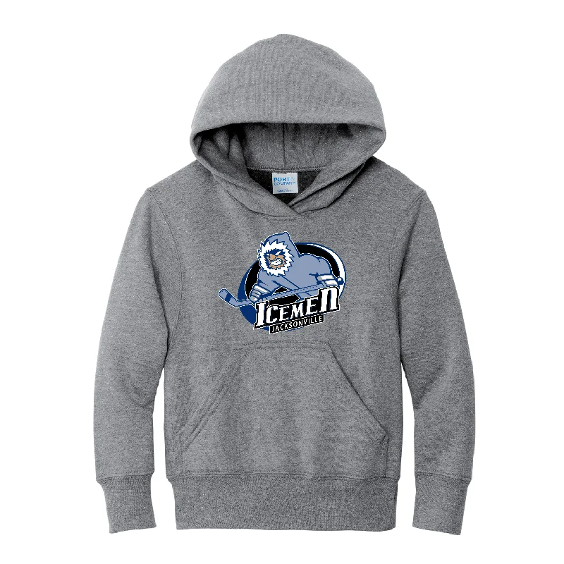 Jacksonville Icemen Women's Charcoal Sueded Fleece Crop Hooded Sweatshirt Hoodie with Neon Bright Vibrant
