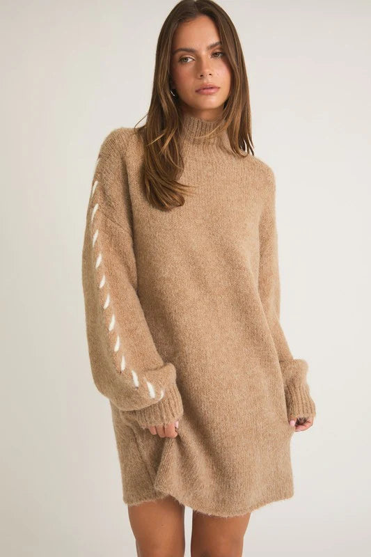 Mocha Latte Sweater Dress Nylon Fabric Polyester Fabric Spandex Fabric