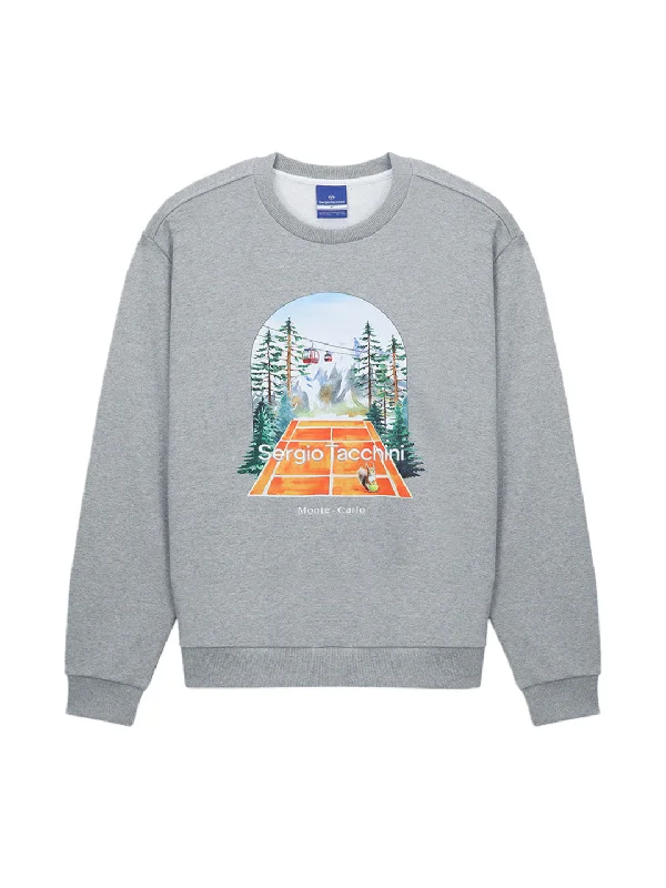 MC Artwork Sweatshirt- Melange Grey Hoodie with Crew Neck Simple Timeless