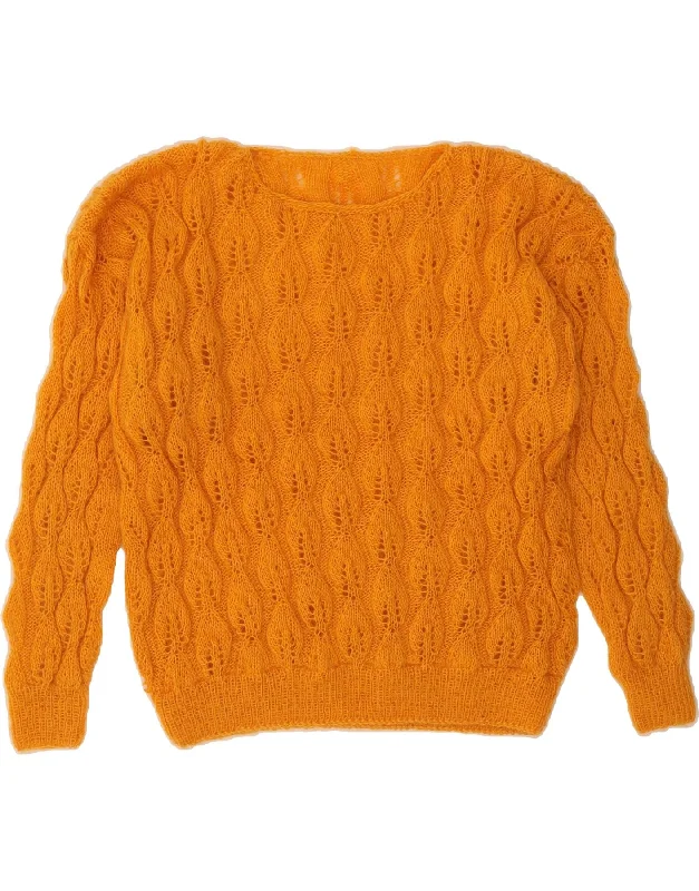 VINTAGE Womens Boat Neck Jumper Sweater UK 14 Large Orange Transparent Opaque Sheer