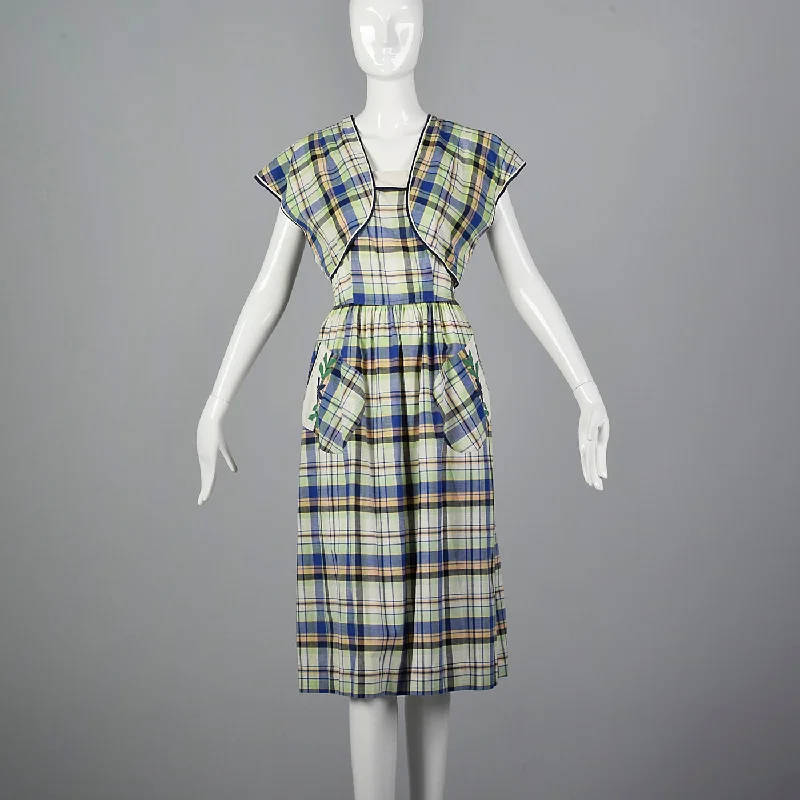 1950s Plaid Dress and Jacket with Patch Pockets Boat Neck Shawl Collar Notched Collar 1950s Plaid Dress and Jacket with Patch Pockets Boat Neck Shawl Collar Notched Collar