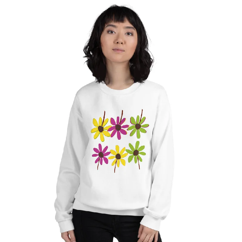 Colorful Hand Drawn Flower Petals Unisex Crew Neck Sweatshirt Hoodie with V-Neck Classic Versatile