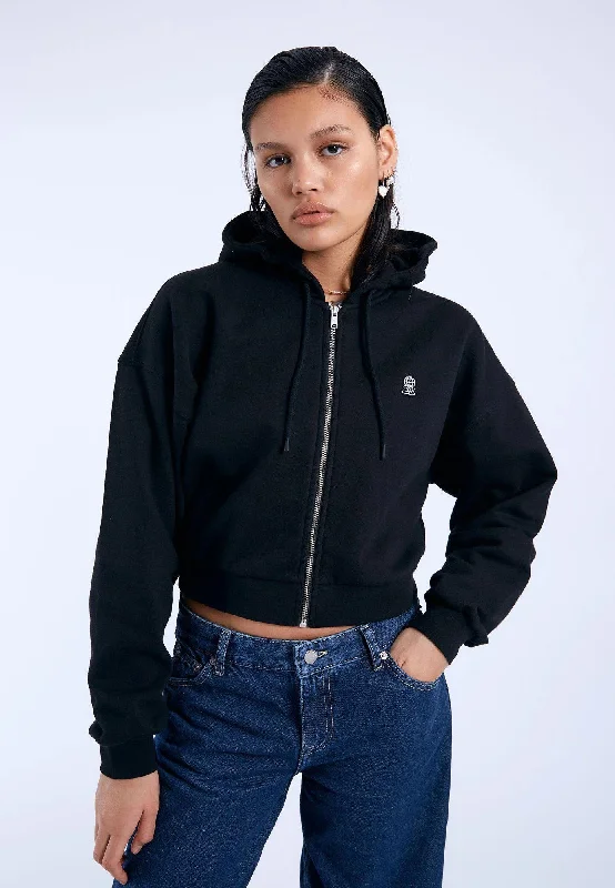 Ethel Zip  Hoodie - Black DD Global Hoodie with Front Slit Layering Stylish