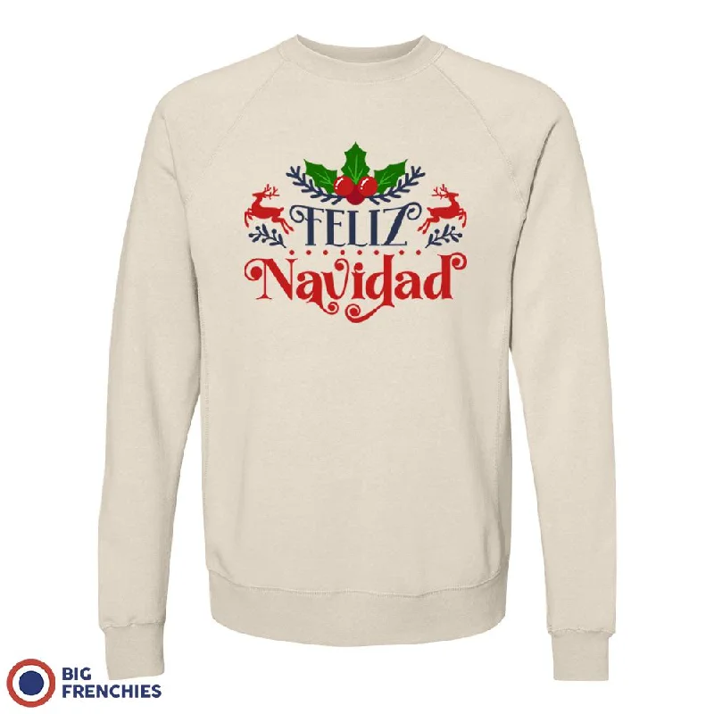 Feliz Navidad Christmas Unisex Organic Cotton Sweatshirt Hoodie with Ribbed Neckline Snug Warm