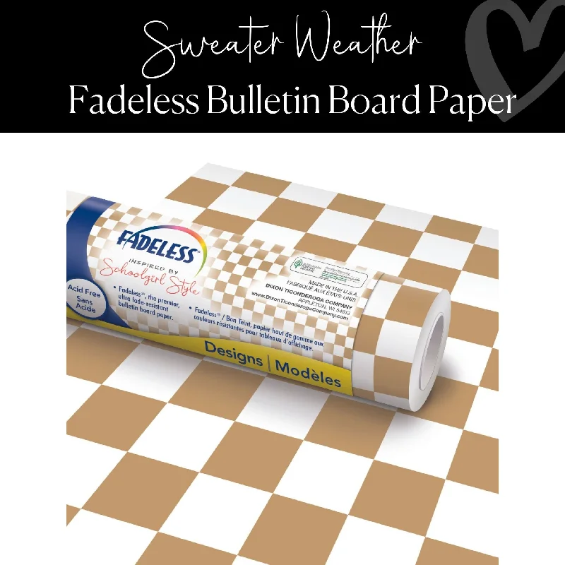 Sweater Weather | Neutral Checkered | Fadeless Bulletin Board Paper | Schoolgirl Style Seamless Knitted Crochet