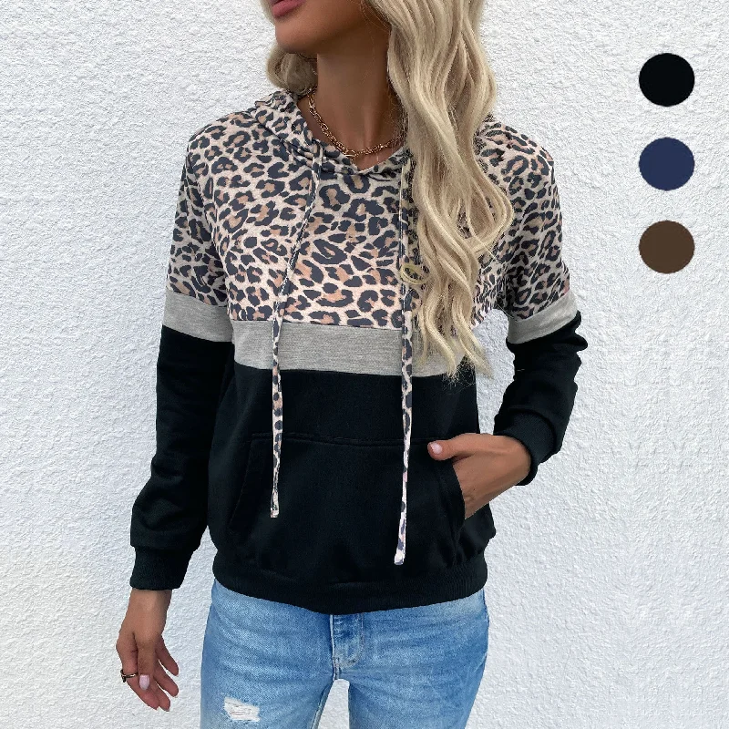 IKEARLAX popular popular New Popular trade autumn new women's clothing hooded splicing leopard print sweater casual hoodie Hoodie with Hem Lace Feminine Delicate IKEARLAX popular popular New Popular trade autumn new women's clothing hooded splicing leopard print sweater casual hoodie Hoodie with Hem Lace Feminine Delicate
