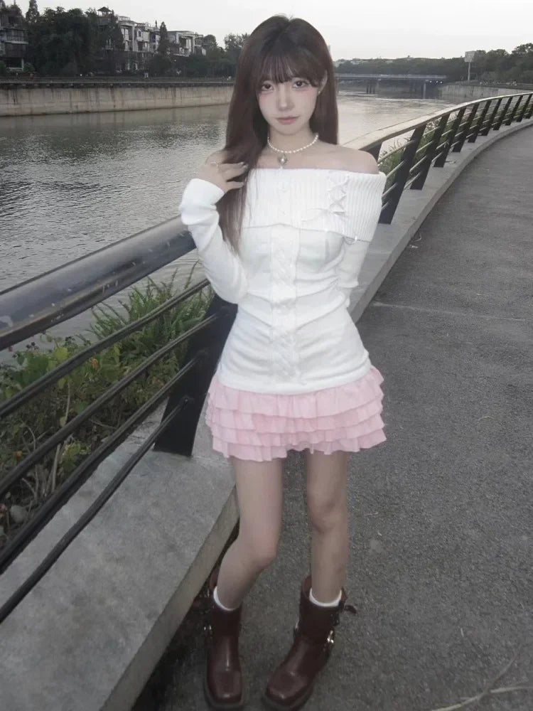 Advbridge Vintage Elegant Streetwear Knitted Pullovers Women Korean Fashion Sexy Bow Bandage Slash Neck Slim Sweater Solid Chic Asymmetrical Neck Pullover Advbridge Vintage Elegant Streetwear Knitted Pullovers Women Korean Fashion Sexy Bow Bandage Slash Neck Slim Sweater Solid Chic Asymmetrical Neck Pullover