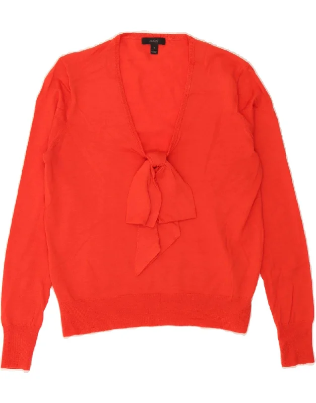 J. CREW Womens Oversized V-Neck Jumper Sweater UK 10 Small Orange Cotton Nylon Fabric Polyester Fabric Spandex Fabric