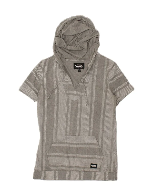 VANS Womens Short Sleeve Hoodie Jumper UK 10 Small Grey Check Cotton Solid Color Striped Floral Print