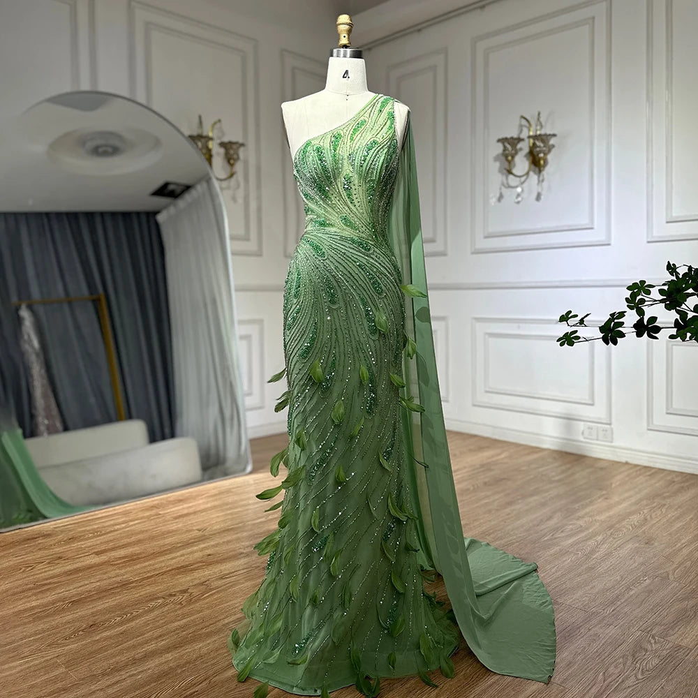 Serene Hill 2024 Arabic Green One Shoulder Beaded Feathers Luxury Evening Gowns with Side Cape Shawl for Women's Party LA72698 Comfortable Embroidered Shawl Serene Hill 2024 Arabic Green One Shoulder Beaded Feathers Luxury Evening Gowns with Side Cape Shawl for Women's Party LA72698 Comfortable Embroidered Shawl