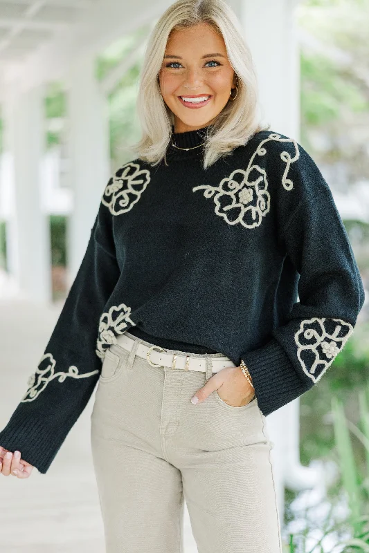 Keep You Close Black Floral Sweater Iron Safe Non-Iron Wrinkle Free