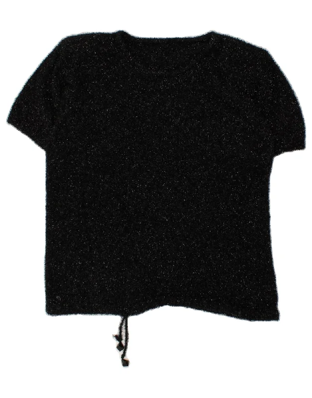 VINTAGE Womens Boat Neck Jumper Sweater UK 14 Large Black Flecked Hooded Sweater Collared Sweater Shawl Collar VINTAGE Womens Boat Neck Jumper Sweater UK 14 Large Black Flecked Hooded Sweater Collared Sweater Shawl Collar