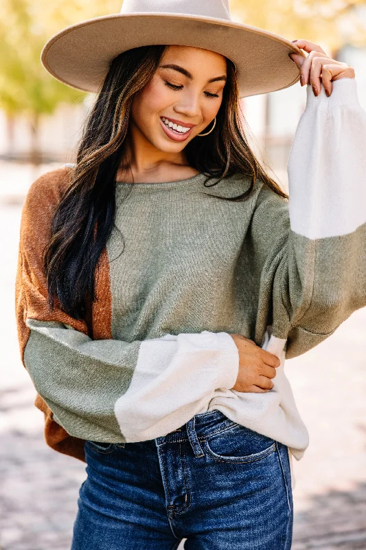 Over The Top Sage Green Colorblock Sweater Houndstooth Herringbone Solid