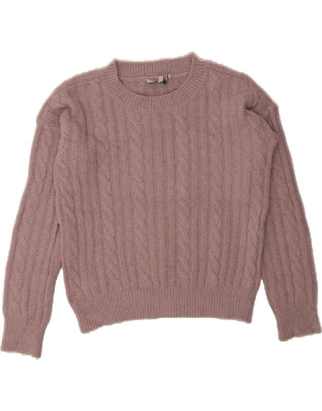 LAURA ASHLEY Womens Crop Crew Neck Jumper Sweater UK 10 Small  Pink Wool Solid Color Striped Floral Print