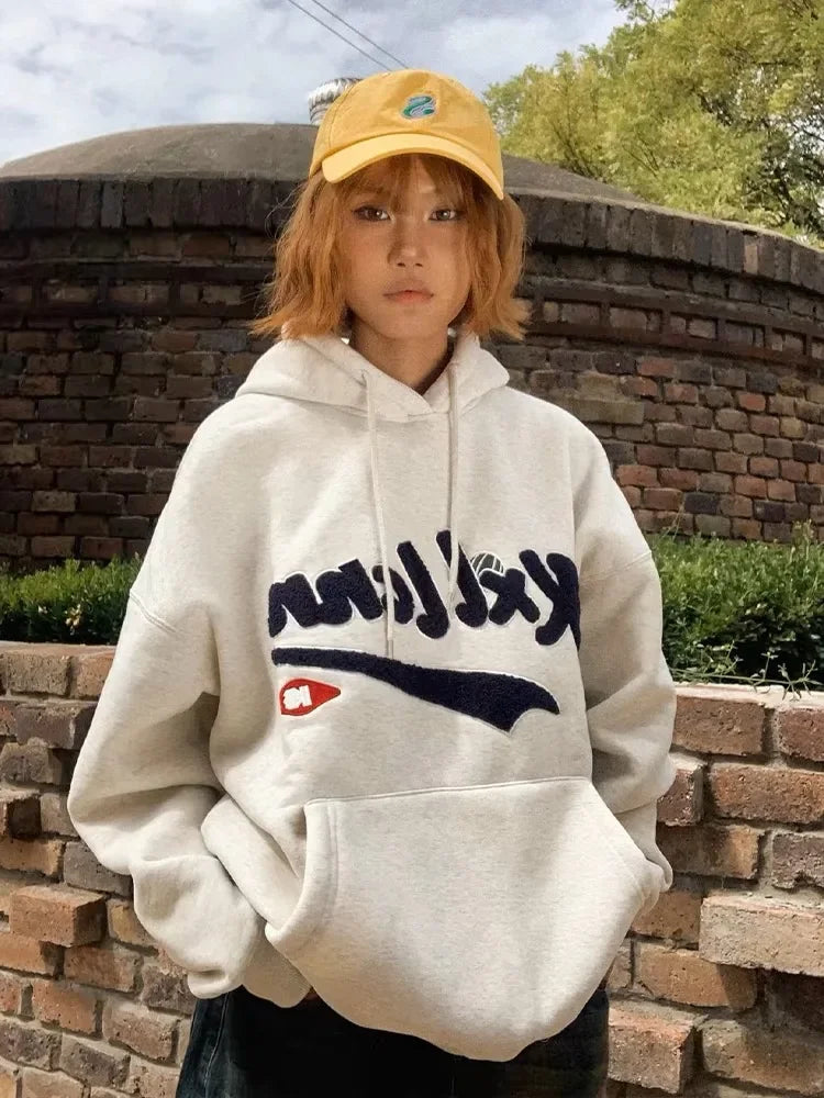 Advbridge Vintage Korean Style Women Hoodies Causal Oversized Basic Preppy Style Hooded Pullovers Letter Embroidery Sweatshirts Boxy Neck Sweater Advbridge Vintage Korean Style Women Hoodies Causal Oversized Basic Preppy Style Hooded Pullovers Letter Embroidery Sweatshirts Boxy Neck Sweater