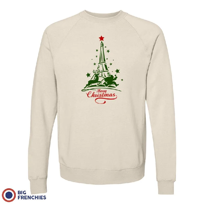 Christmas Eiffel Tower Unisex Organic Cotton Sweatshirt Hoodie with V-Neck Classic Versatile