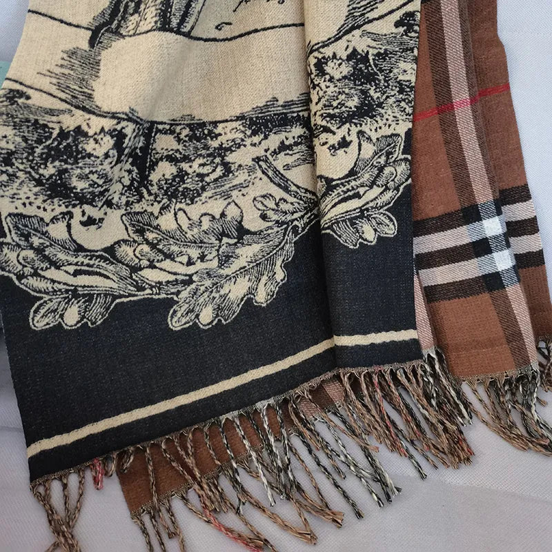Women's Wool Shawl, Scarf, Plaid Double-Sided Printed Knit, Winter 2023 New Fashion, Warmth, And Outerwear Shawl Trendy Embroidered Shawl Wrap