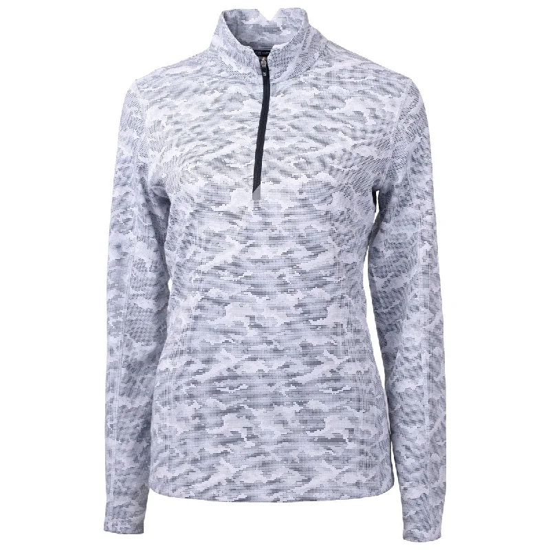 Cutter & Buck Women's Charcoal Traverse Camo Print Stretch Quarter Zip Pullover Slit Sleeve Stylish Cutter & Buck Women's Charcoal Traverse Camo Print Stretch Quarter Zip Pullover Slit Sleeve Stylish