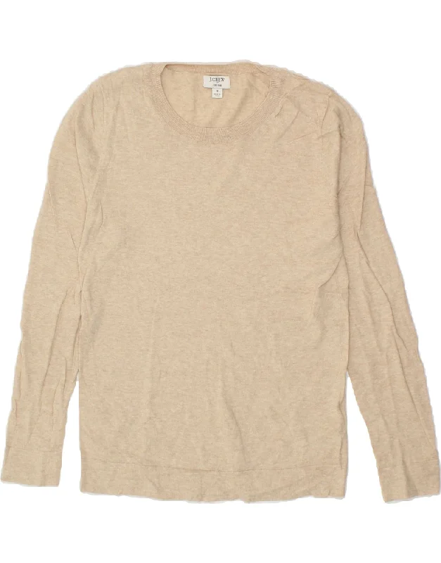 J. CREW Womens Teddie Crew Neck Jumper Sweater UK 10 Small Beige Cotton Beaded Sweater Sequined Faux Fur