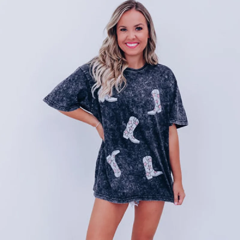 Wholesale Vintage Washed Pullover Thin Shoes Printed Short Sleeves Short Puff Sleeve Wholesale Vintage Washed Pullover Thin Shoes Printed Short Sleeves Short Puff Sleeve