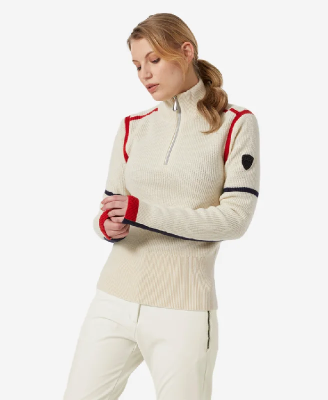 W EDGE KNITTED SWEATER, Snow Glossy Satin Silk