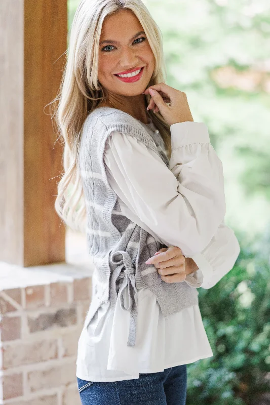 Each New Day Heather Gray Striped Sweater Neon Metallic Matte