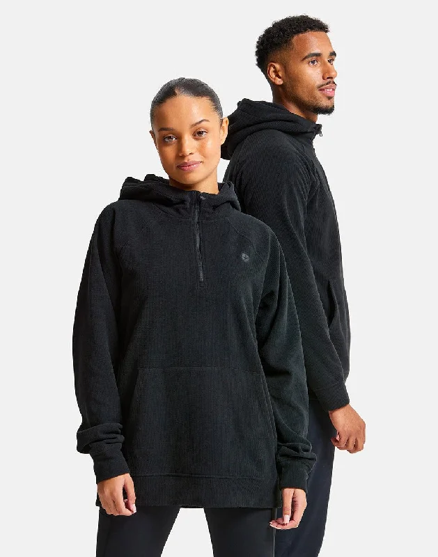 Textured Half Zip Hoodie in Jet Black Hoodie with Relaxed Fit Easy Casual