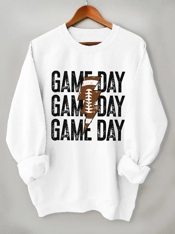 Cozy Game Day Print Pullover Sweatshirt - Fashion Sweatshirts for Women - Casual Long Sleeve Crew Neck Design, Soft and Warm for Fall & Winter, Perfect for Outdoor Activities Hoodie with Cuffed Sleeves Snug Secure