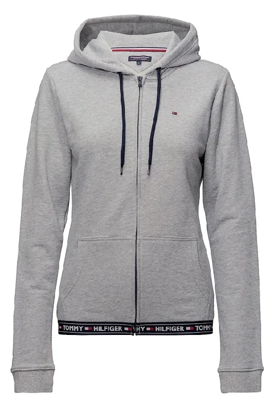 Tommy Hilfiger Women HWK Hoodie Grey Hoodie with Hem Embroidery Detailed Premium